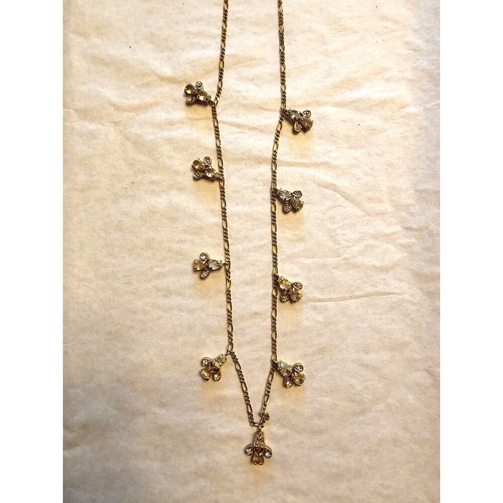 Ann Taylor Gold Tone Crystal Dangle Station Necklace Rhinestone Drops